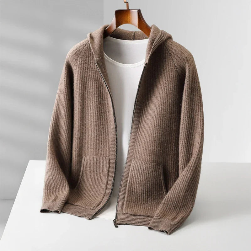 Women's Ribbed Knit Hoodie with Full Zip Front and Pockets