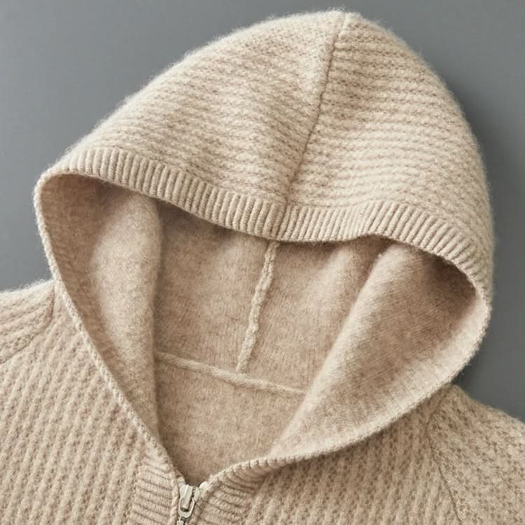 Women's Ribbed Knit Hoodie with Full Zip Front and Pockets