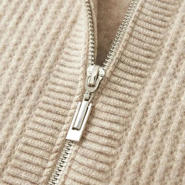 Women's Ribbed Knit Hoodie with Full Zip Front and Pockets