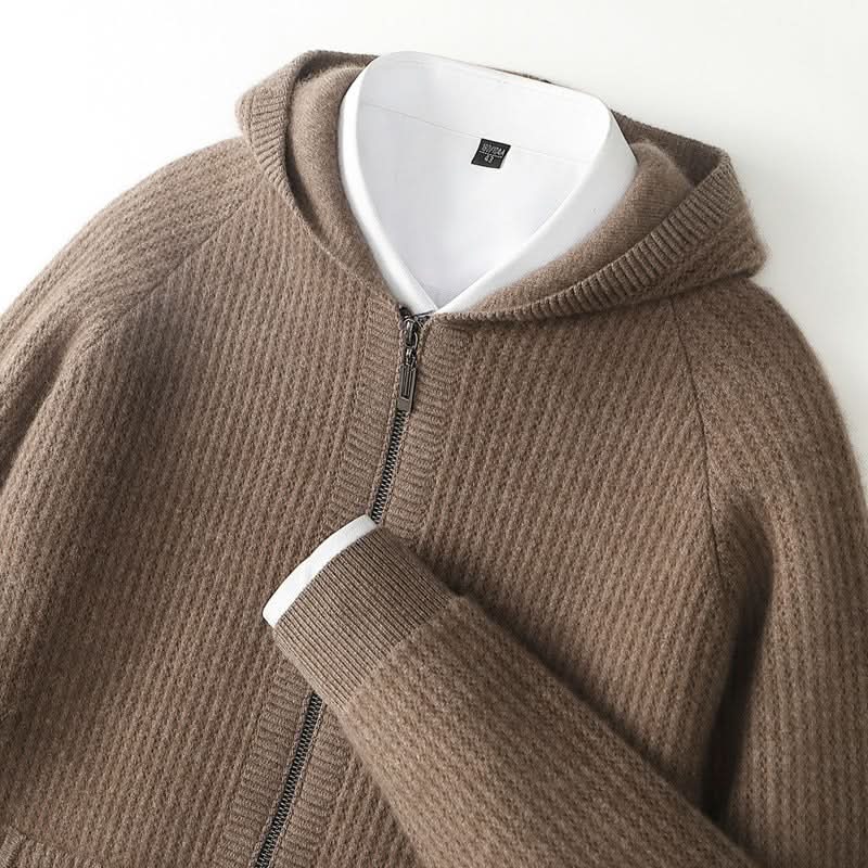 Women's Ribbed Knit Hoodie with Full Zip Front and Pockets