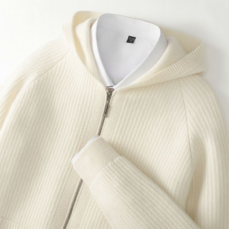 Women's Ribbed Knit Hoodie with Full Zip Front and Pockets