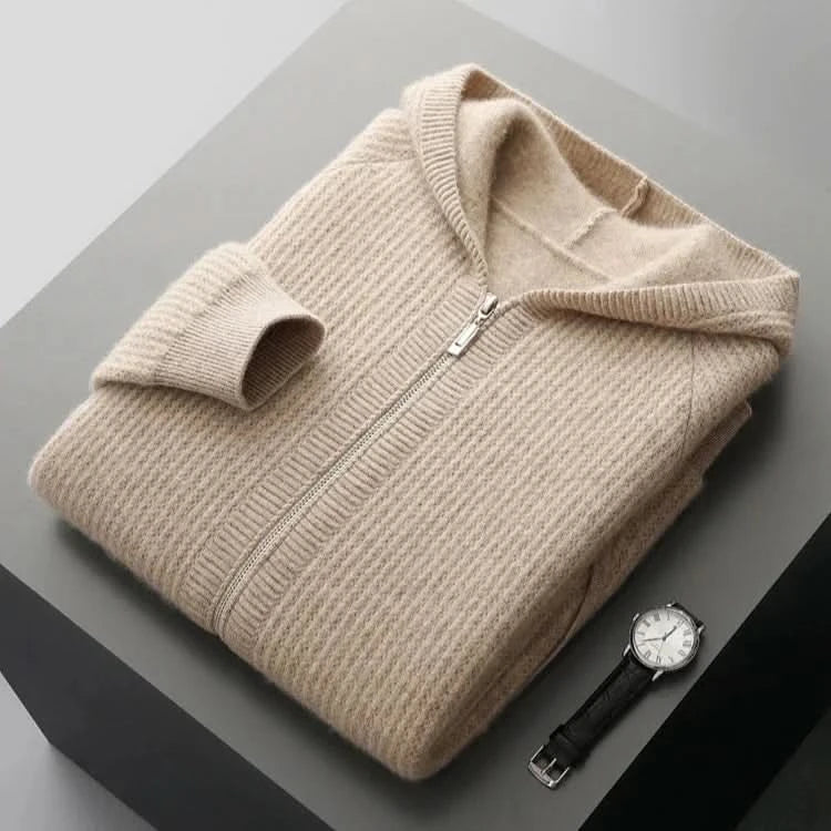 Women's Ribbed Knit Hoodie with Full Zip Front and Pockets