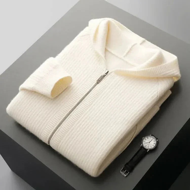 Women's Ribbed Knit Hoodie with Full Zip Front and Pockets