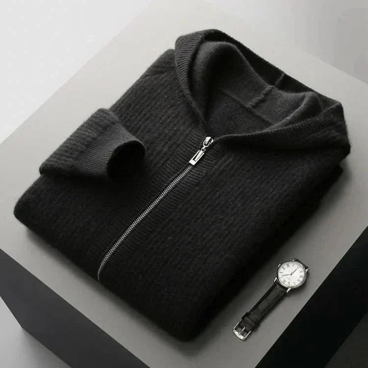 Women's Ribbed Knit Hoodie with Full Zip Front and Pockets