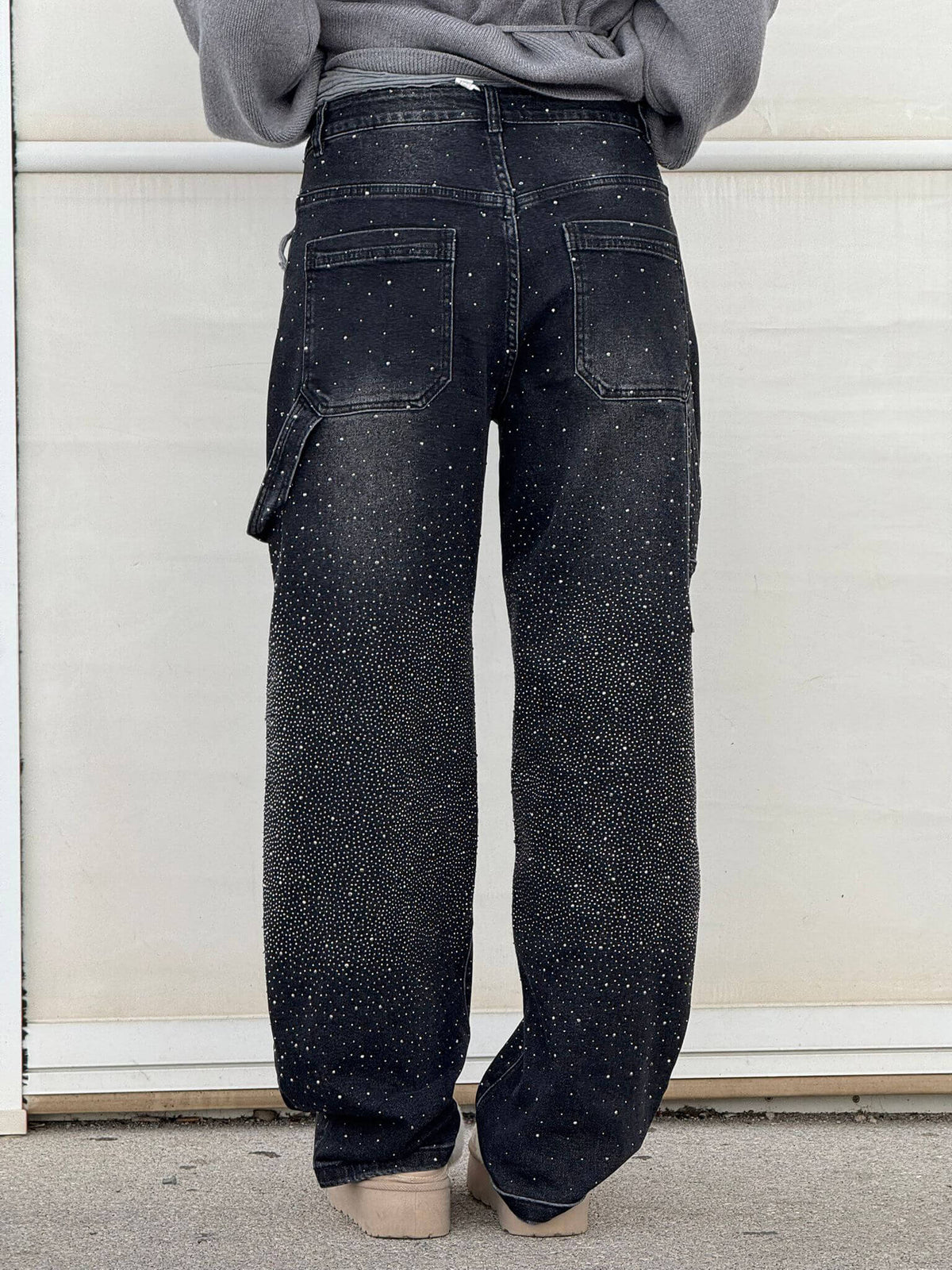 Women's Balloon Fit Cargo Jeans with Sparkling Embellishments