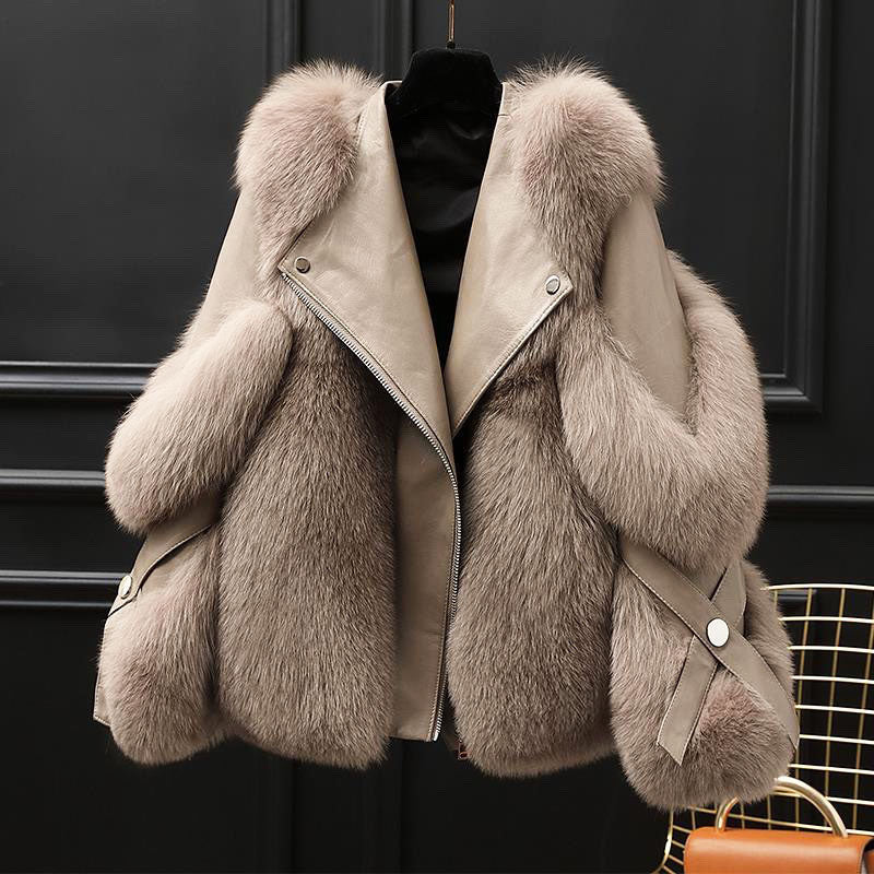 Women's Faux Fur Trimmed Moto Jacket with Asymmetric Zip Front