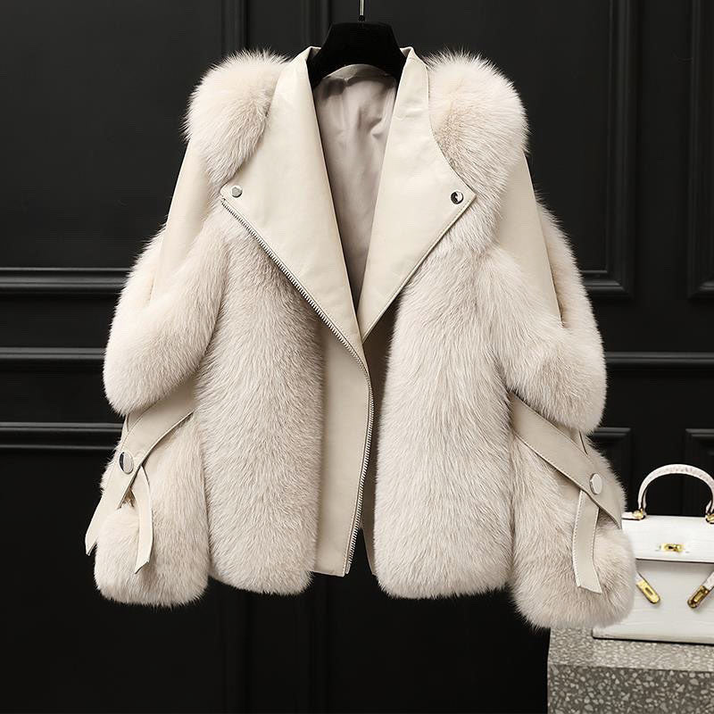 Women's Faux Fur Trimmed Moto Jacket with Asymmetric Zip Front