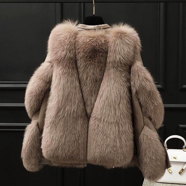 Women's Faux Fur Trimmed Moto Jacket with Asymmetric Zip Front