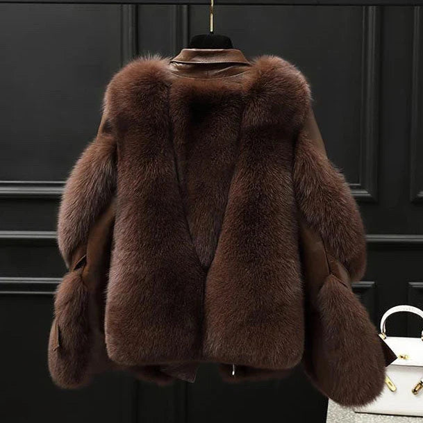 Women's Faux Fur Trimmed Moto Jacket with Asymmetric Zip Front