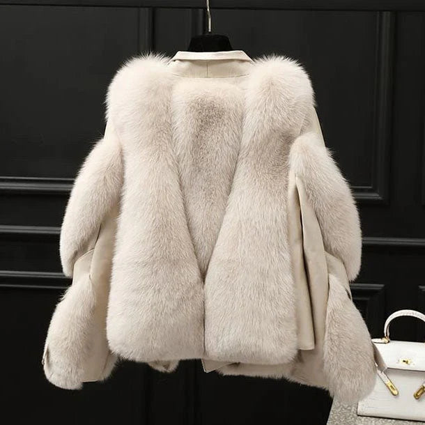 Women's Faux Fur Trimmed Moto Jacket with Asymmetric Zip Front