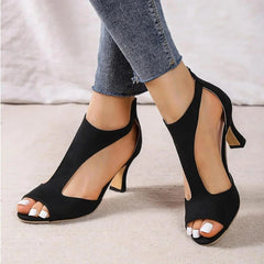 Women's Open-Toe T-Strap Heels Black