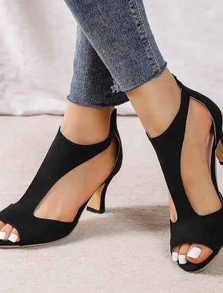 Women's Open-Toe T-Strap Heels Black