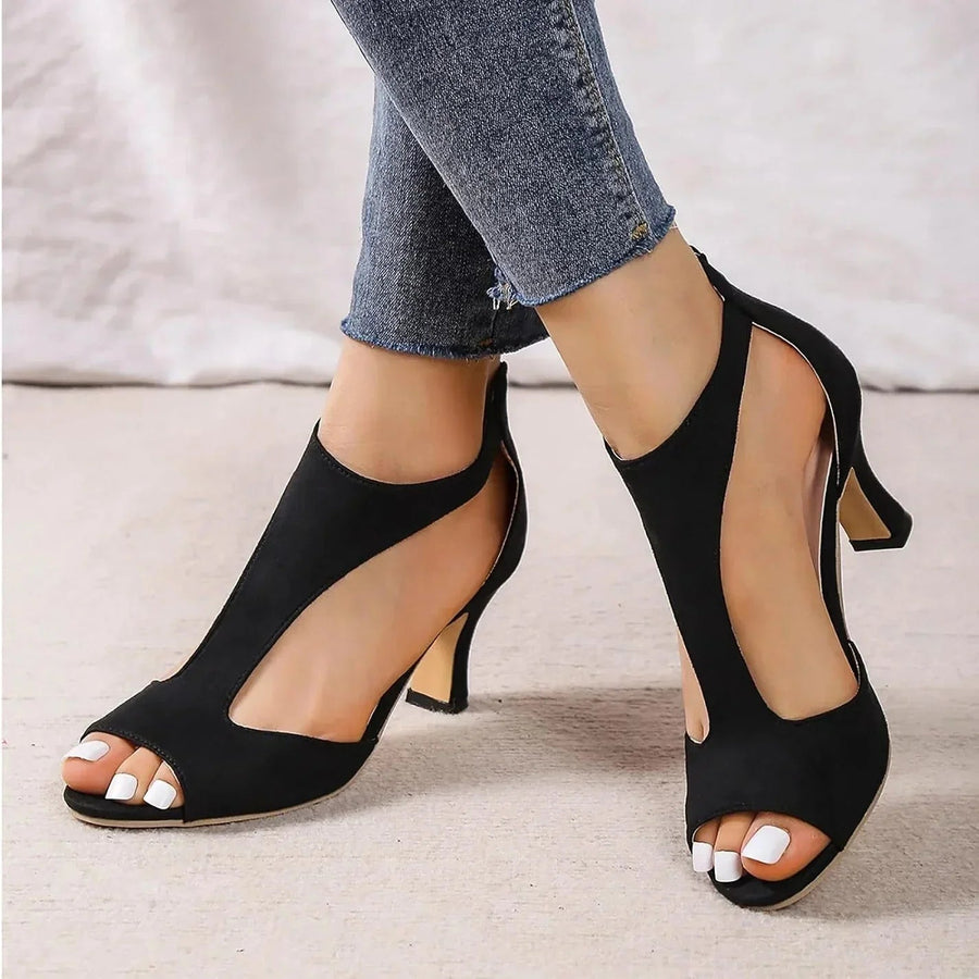 Women's Open-Toe T-Strap Heels Black