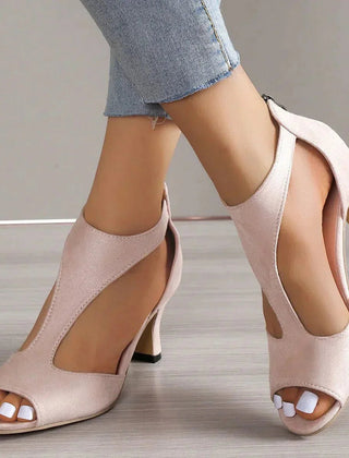 Women's Open-Toe T-Strap Heels Pink