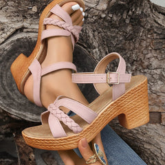 Women's Braided Platform Sandals worn