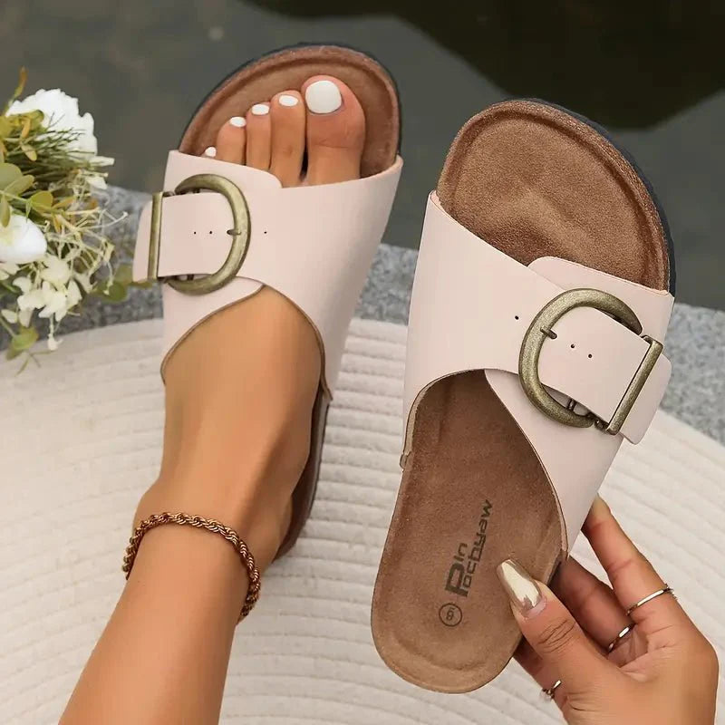 Women's Buckle Slide Summer Sandals Pale Pinkish Gray