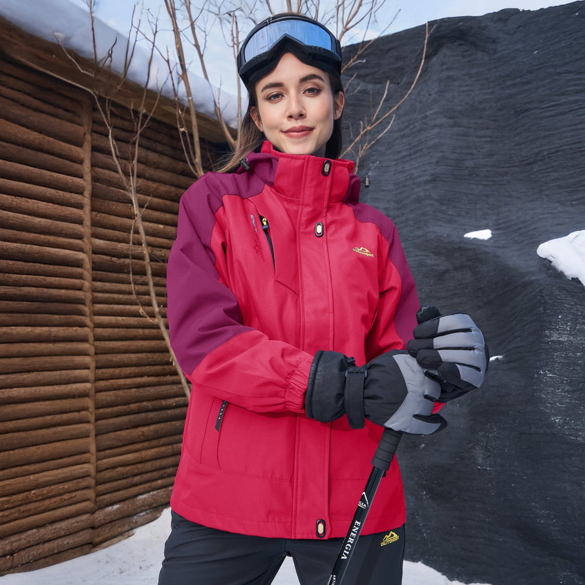 Women's 3-in-1 Waterproof Ski Jacket with Fleece Lining