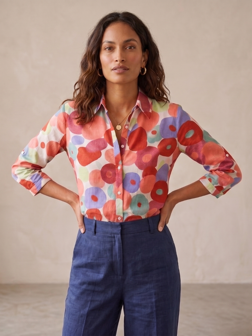 Women's Floral Button-Down Summer Blouse
