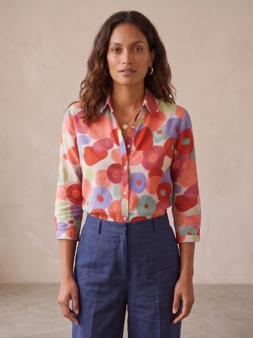 Women's Floral Button-Down Summer Blouse | Lightweight Versatile Relaxed Top