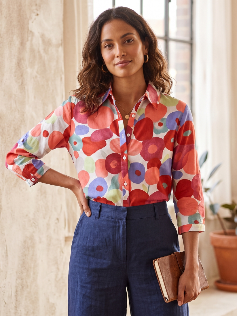 Women's Floral Button-Down Summer Blouse | Lightweight Versatile Relaxed Top