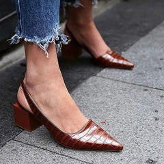 Women's Slingback Block-Heel Shoes Brown