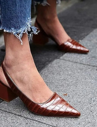 Women's Slingback Block-Heel Shoes Brown