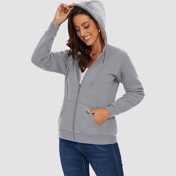 Women's Sherpa-Lined Zip Hoodie with Pockets