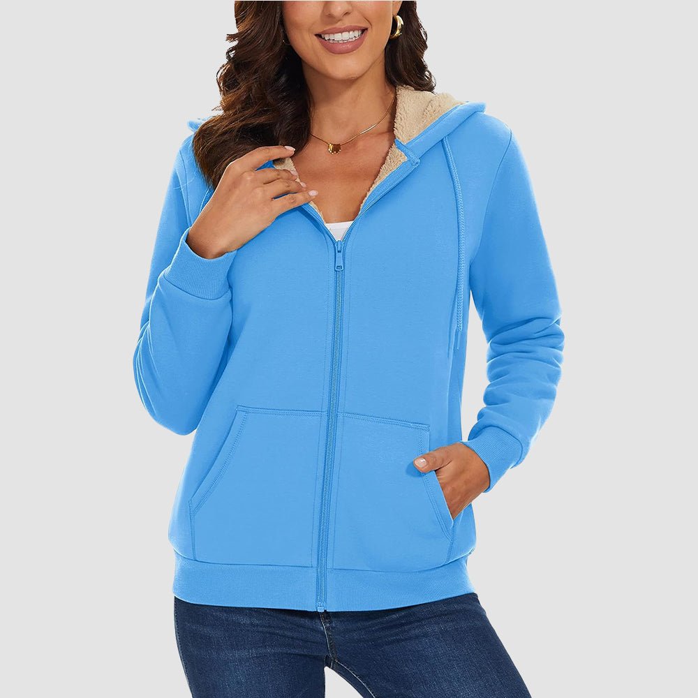 Women's Sherpa-Lined Zip Hoodie with Pockets