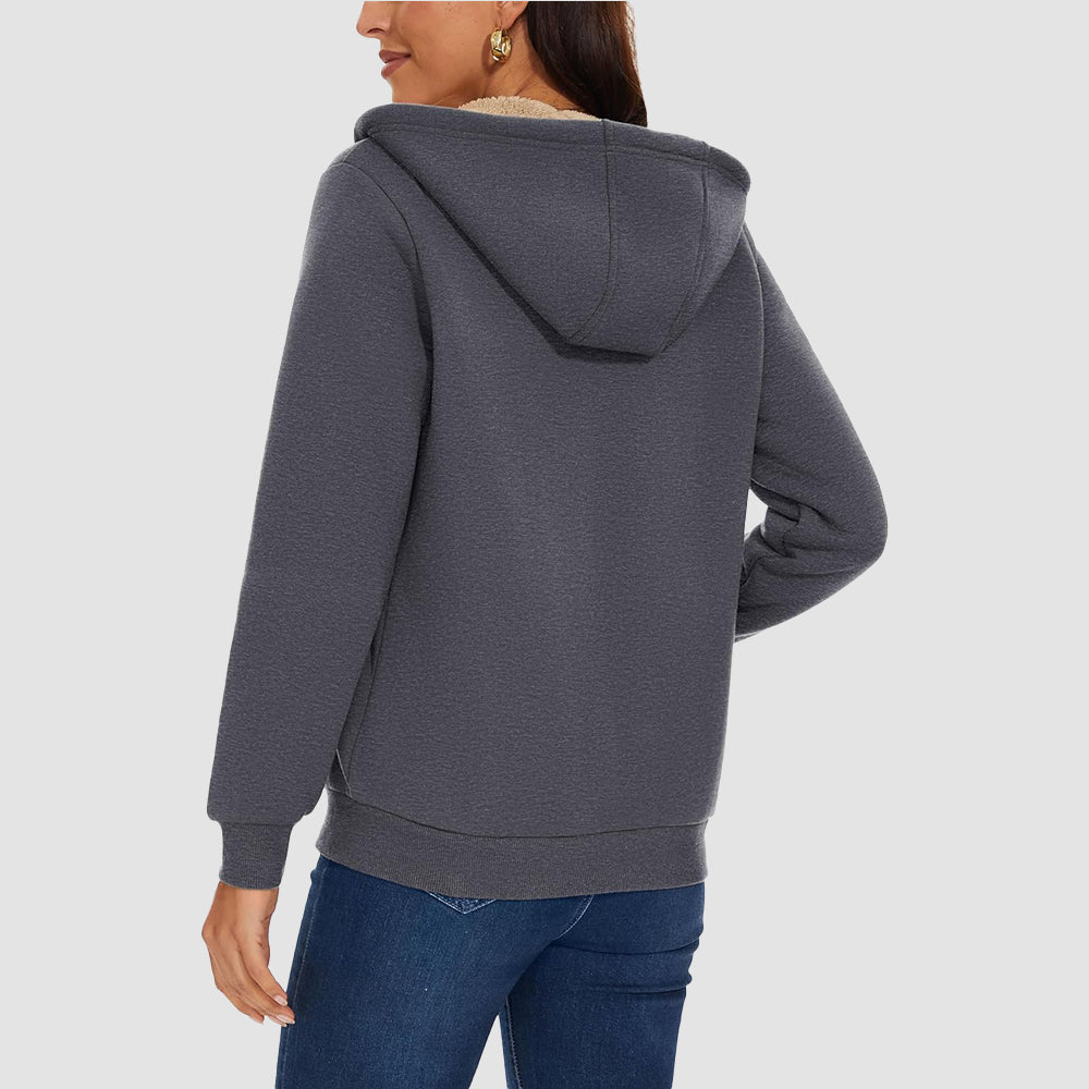 Women's Sherpa-Lined Zip Hoodie with Pockets