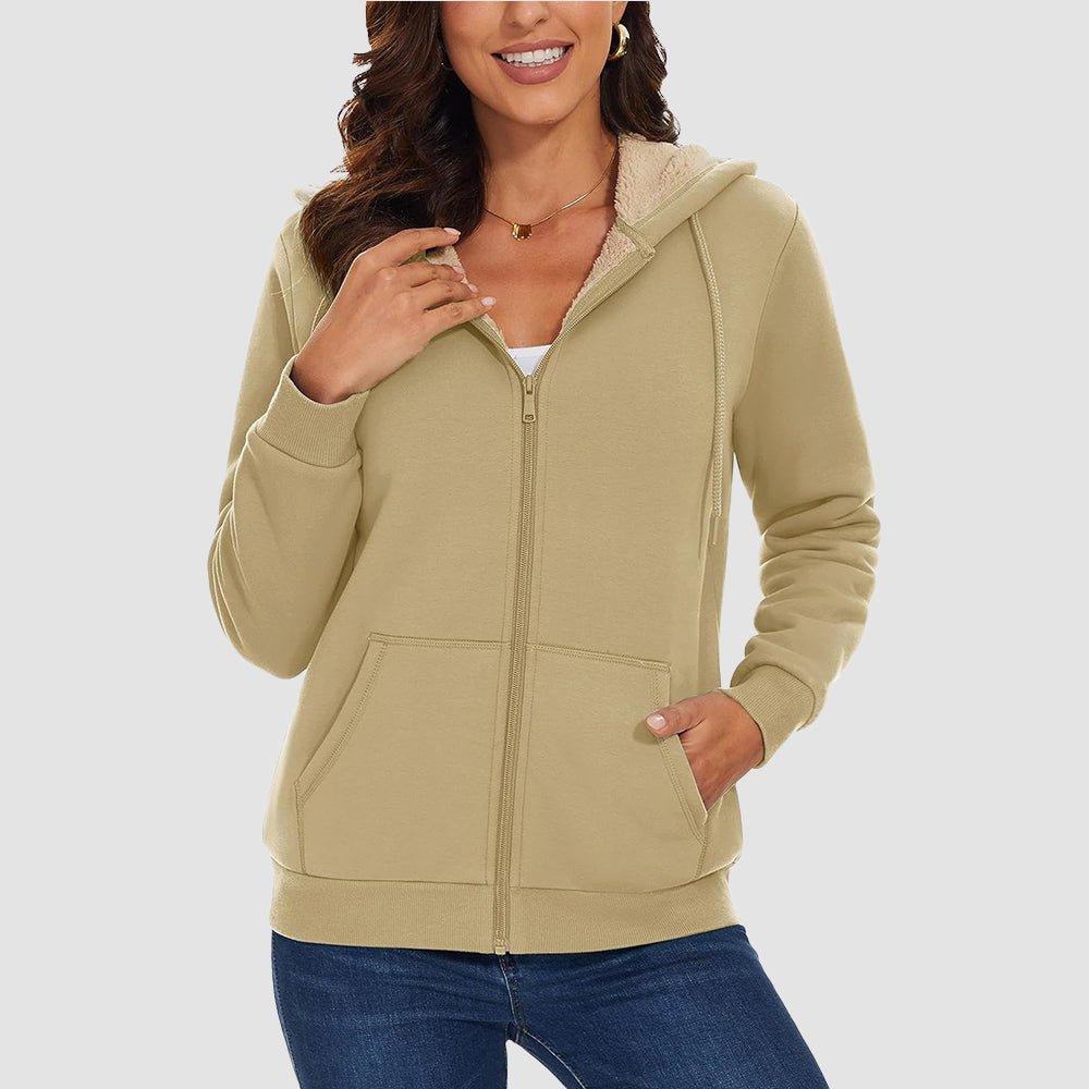 Women's Sherpa-Lined Zip Hoodie with Pockets
