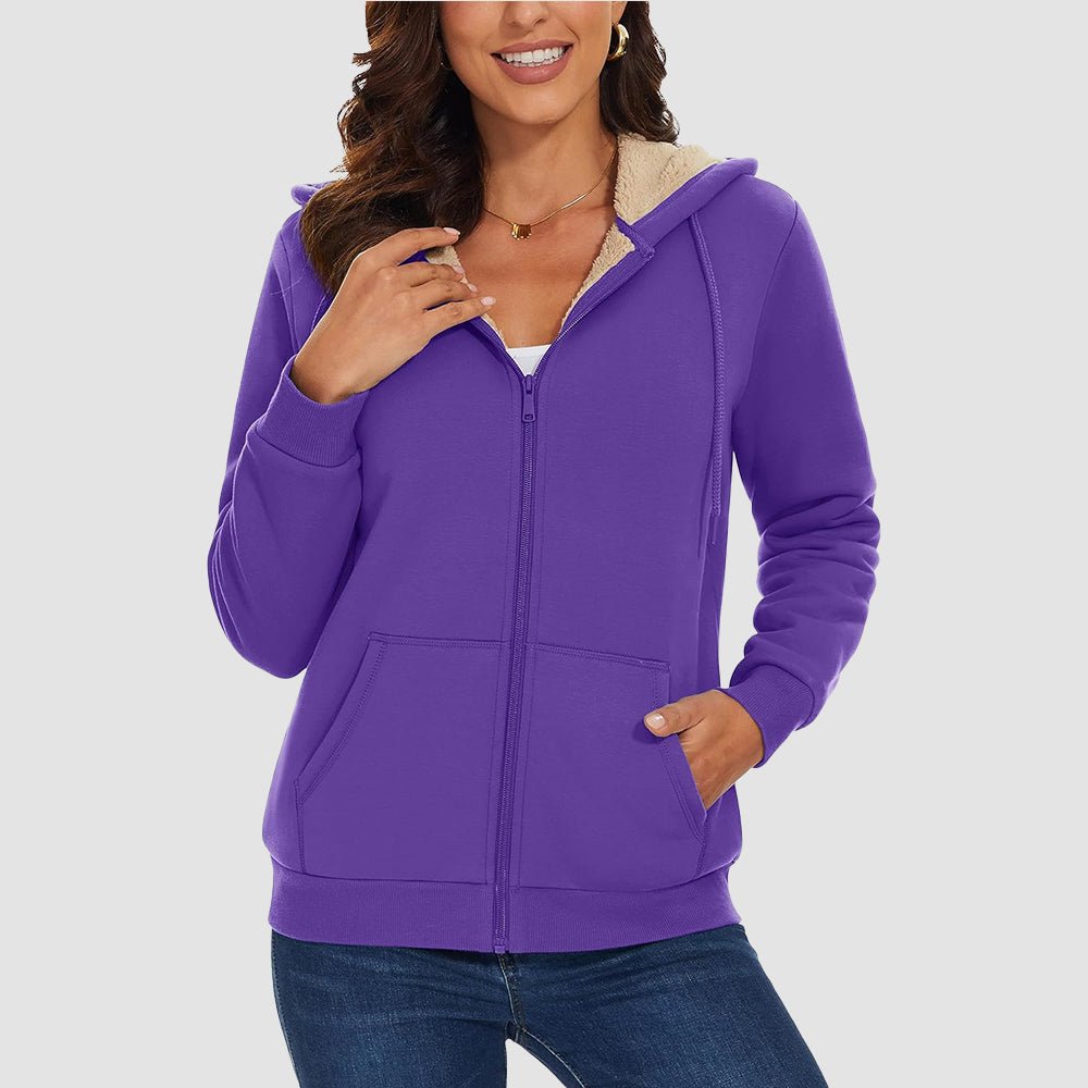 Women's Sherpa-Lined Zip Hoodie with Pockets