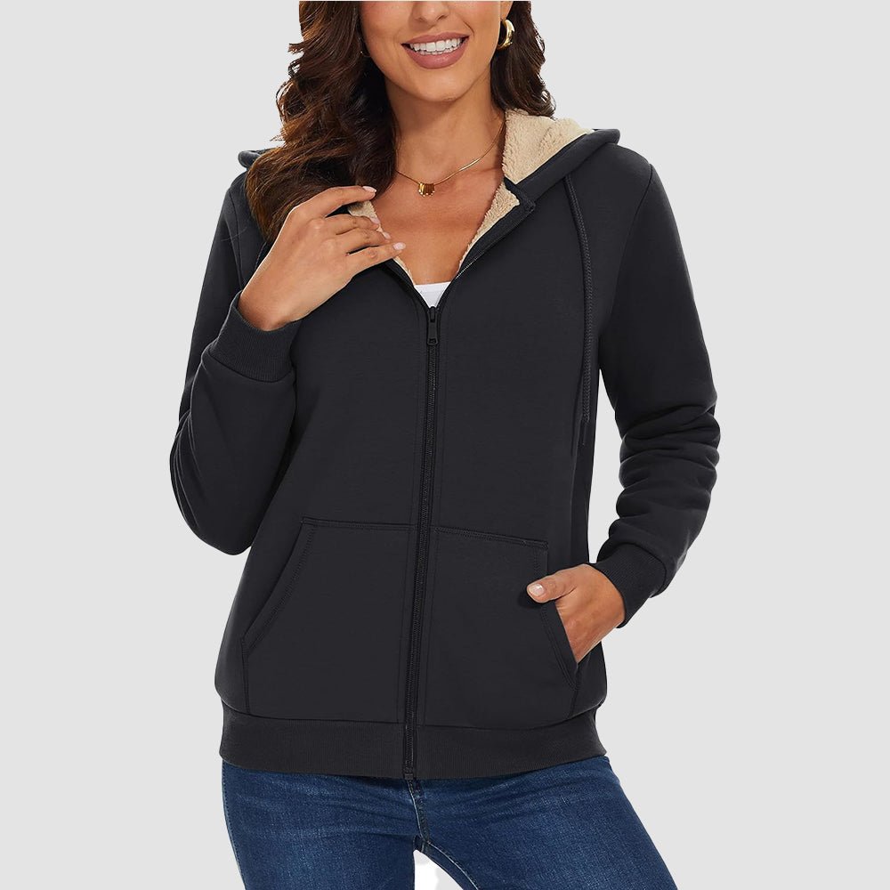 Women's Sherpa-Lined Zip Hoodie with Pockets