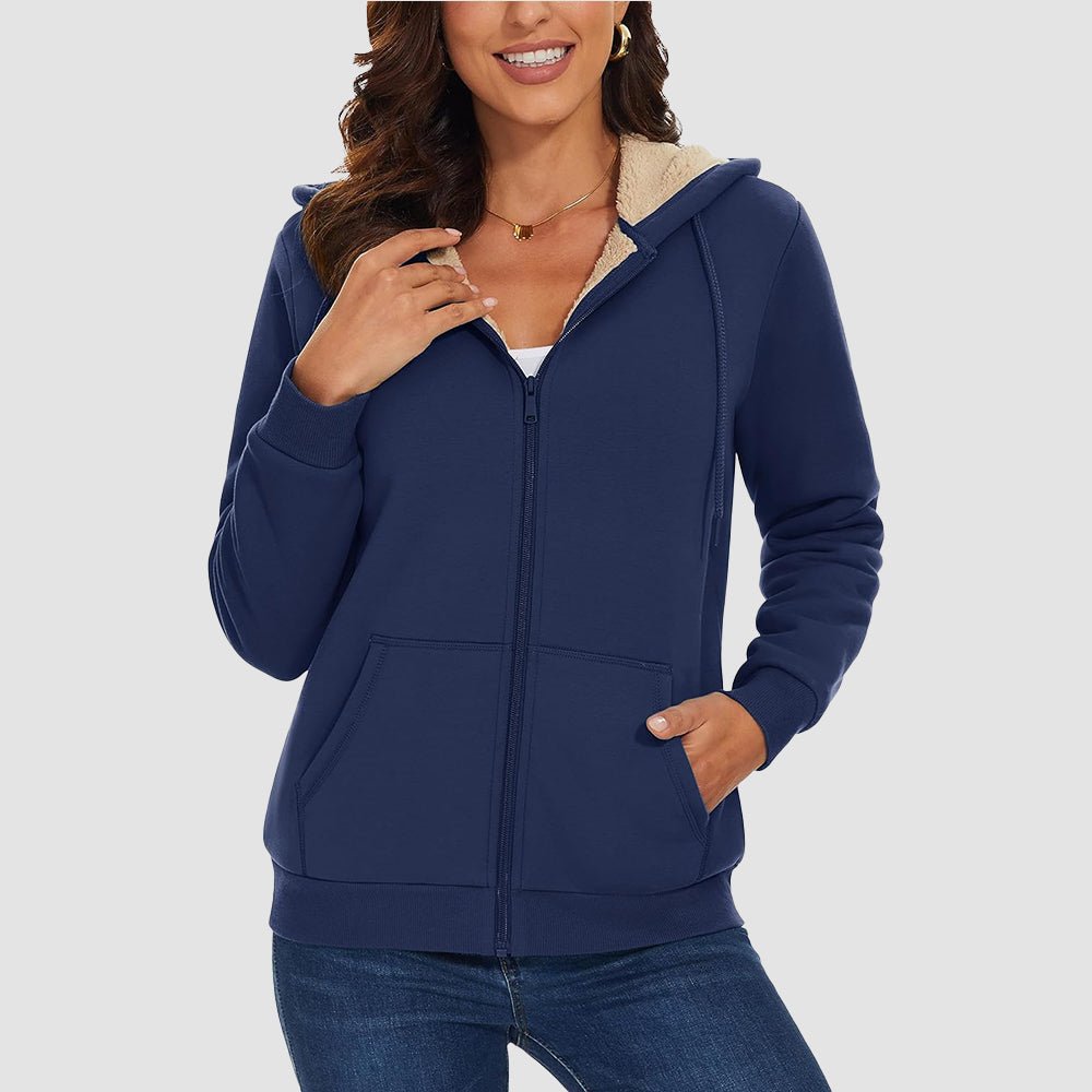 Women's Sherpa-Lined Zip Hoodie with Pockets