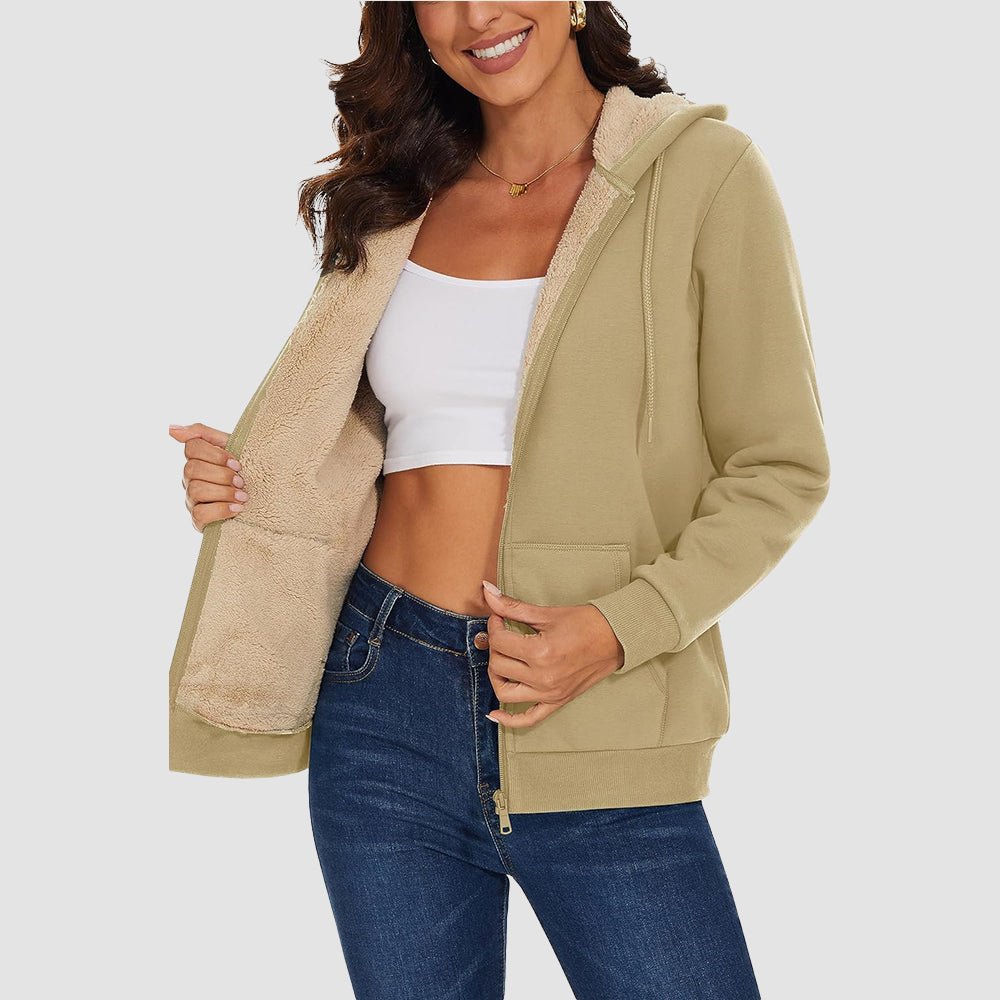 Women's Sherpa-Lined Zip Hoodie with Pockets