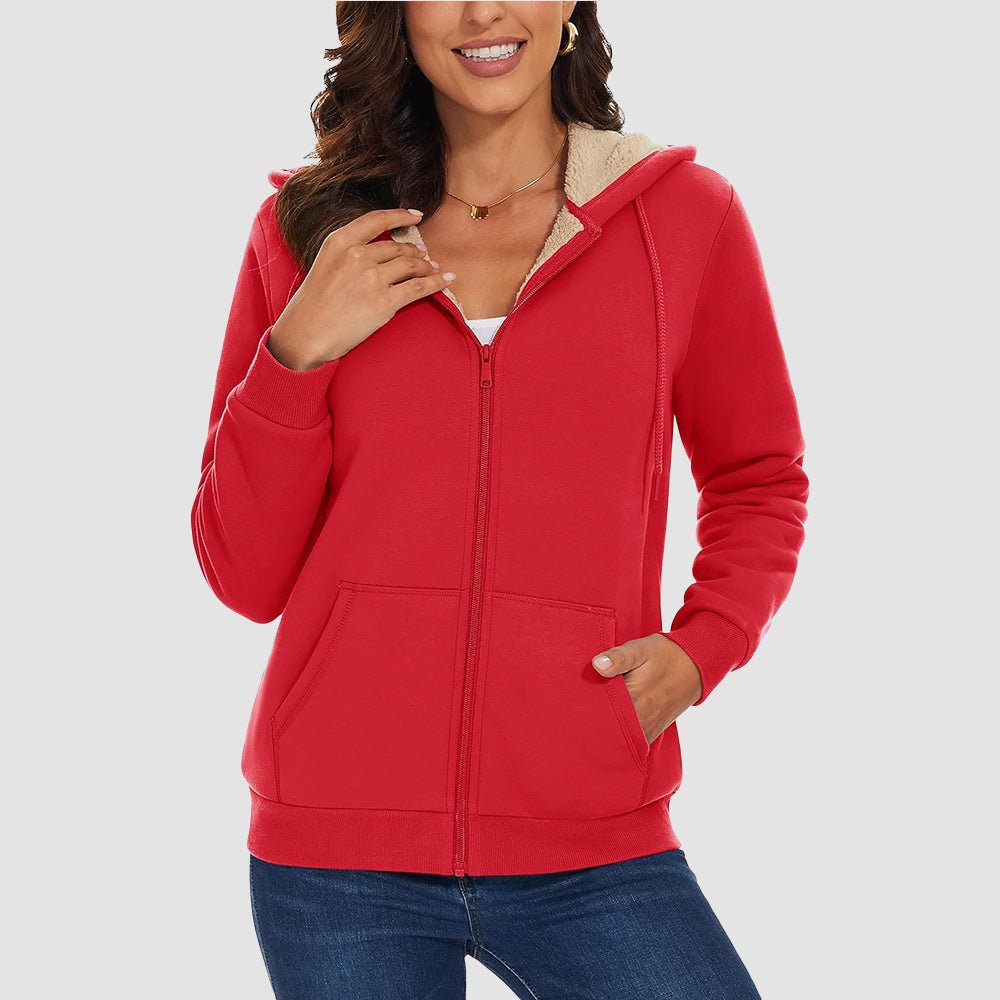 Women's Sherpa-Lined Zip Hoodie with Pockets