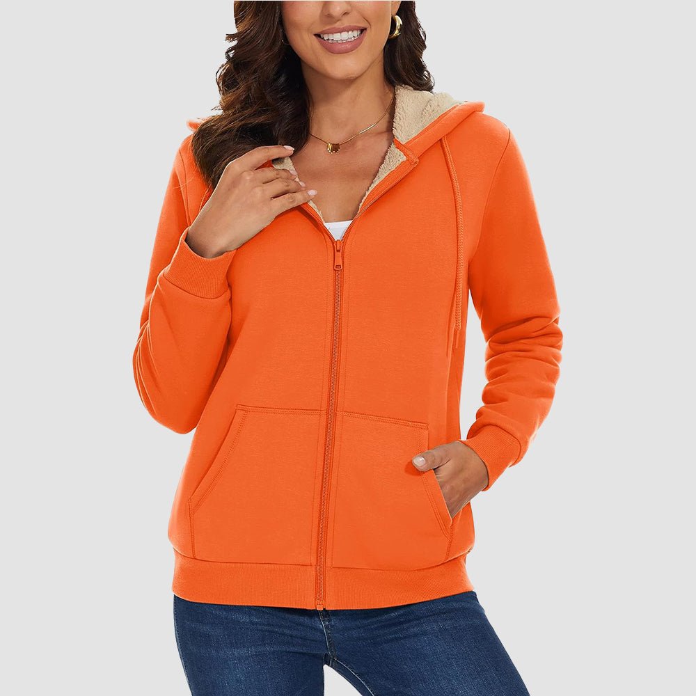 Women's Sherpa-Lined Zip Hoodie with Pockets
