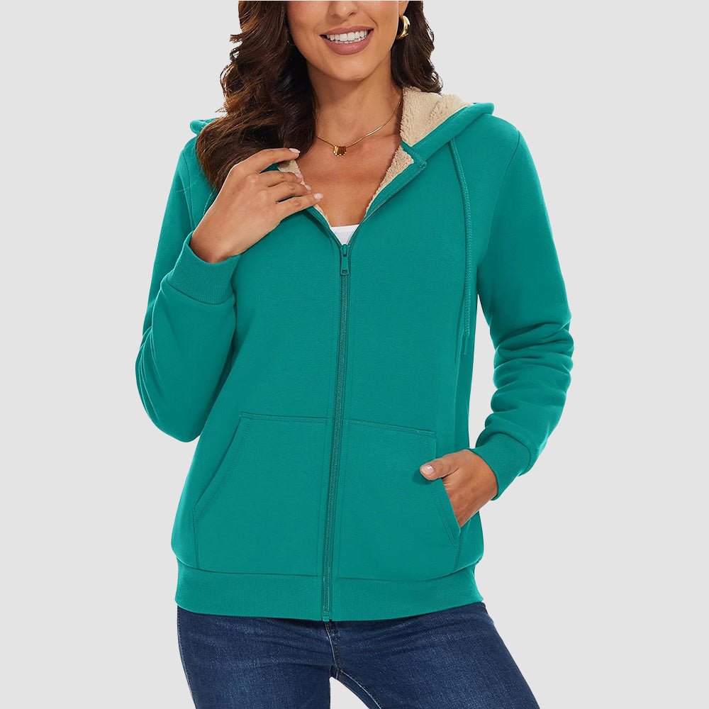 Women's Sherpa-Lined Zip Hoodie with Pockets
