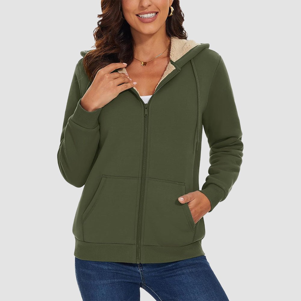 Women's Sherpa-Lined Zip Hoodie with Pockets