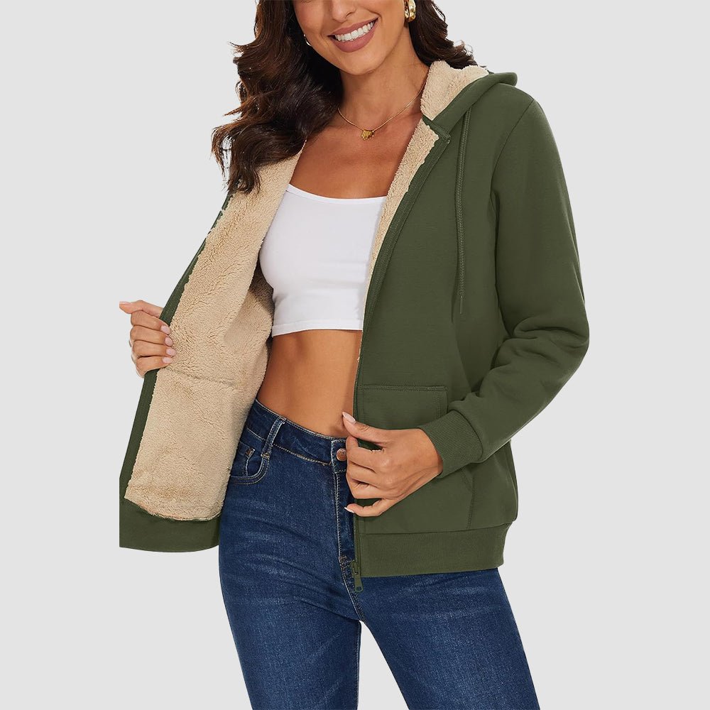 Women's Sherpa-Lined Zip Hoodie with Pockets